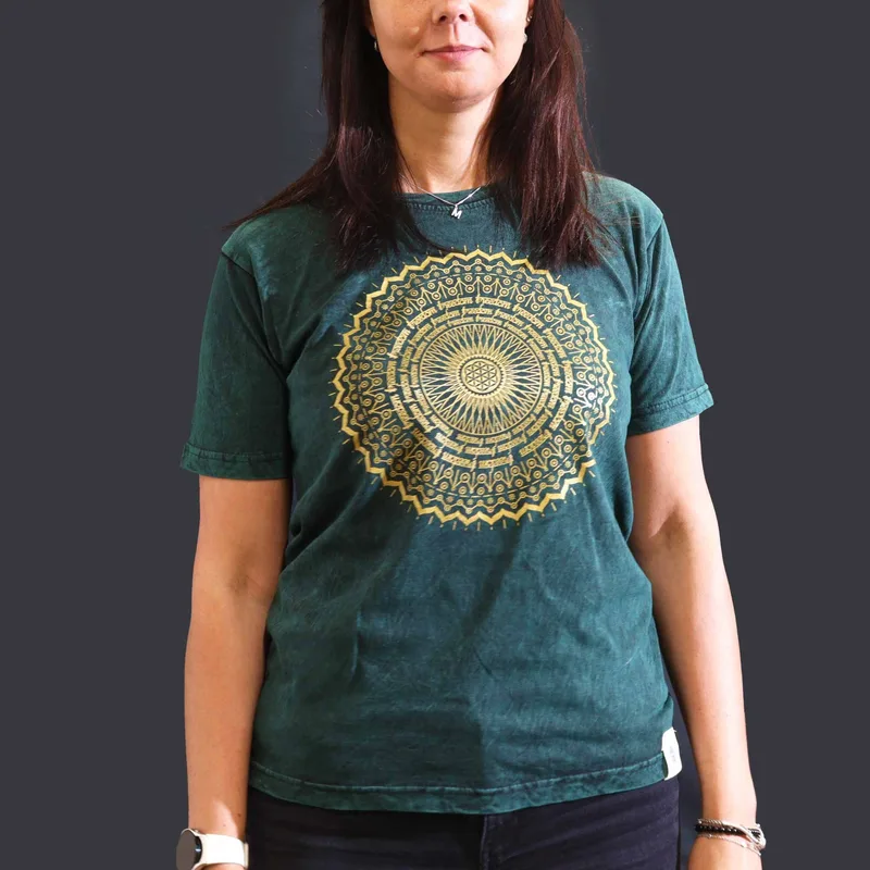 Nomad Sari Stonewashed Cotton T-Shirt Mandala Verde Medium