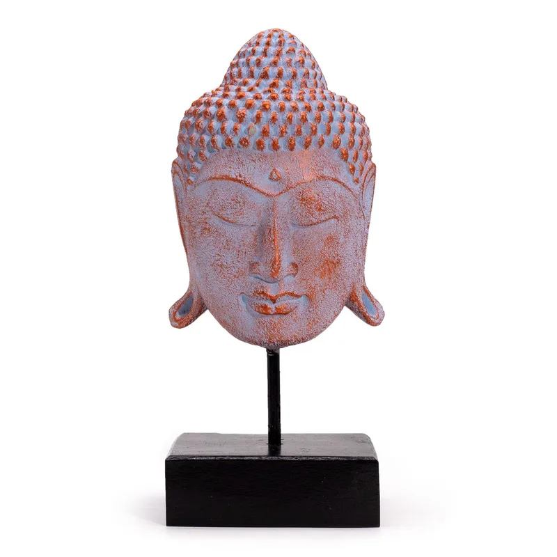 Large Serenity Buddha Head on Stand Blu Copper