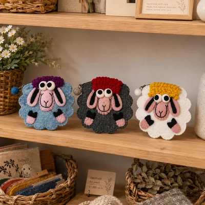Fresco Colours Happy Sheep Felt Zipper Pouch (3 asst)
