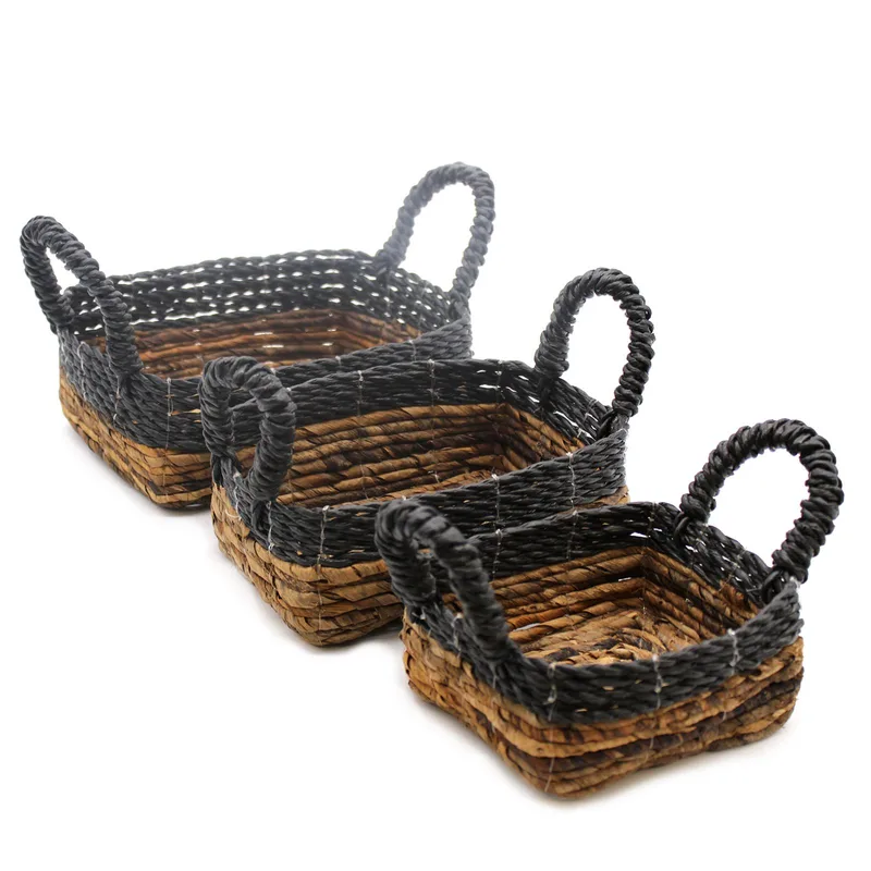 Banana Leaf & Hitam Raffia Square Basket- Set of 3 — foto 3