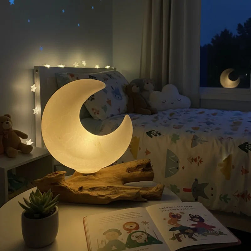DriftGlow Lamp Crackle Half Moon Shade Grey