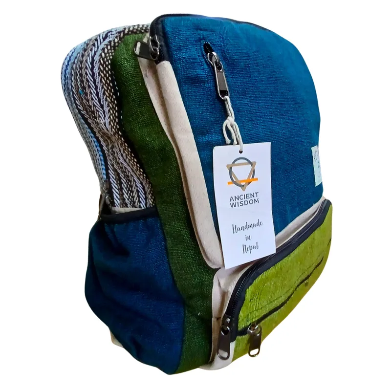 Large Boxy Hemp Backpack Teal & Sage — foto 1