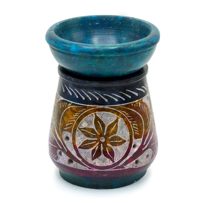 Small Coloured Soapstone Olio Bruciatore 8cm Fiore