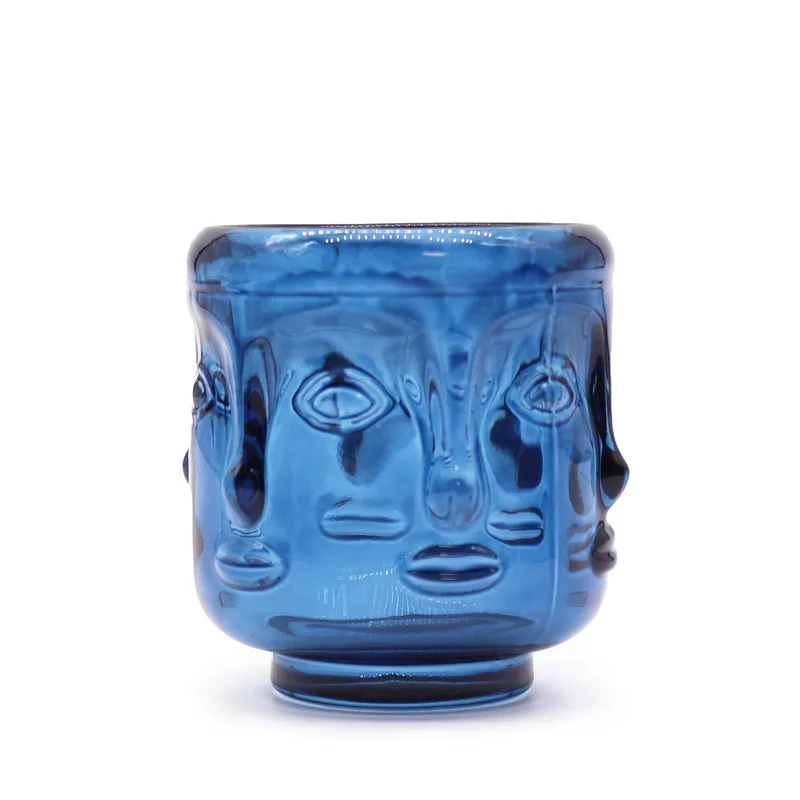 Set of 2 Buddha Faces Candela Jar Royal Blu