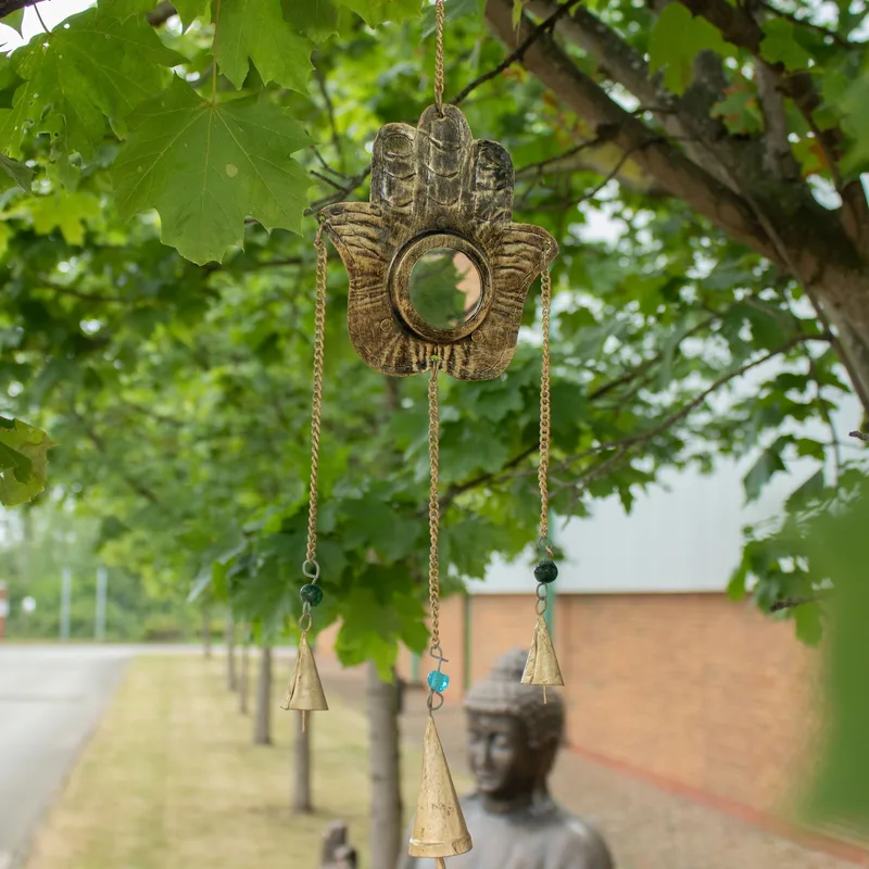 Indian Chimes Hamsa Sm Mirror 3 Bells 14x55cm — foto 3