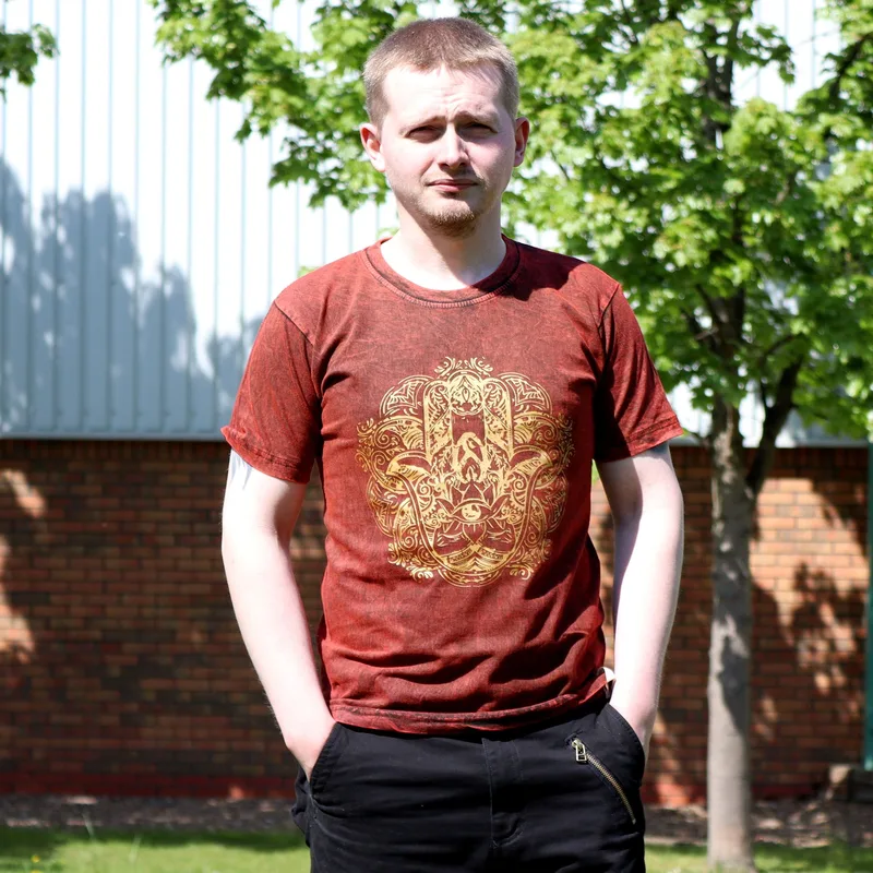 Nomad Sari Stonewashed Cotton T-Shirt – Hamsa – Maroon – Small — foto 1