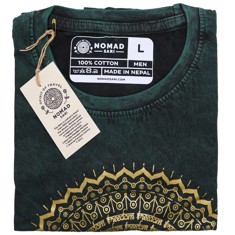 Nomad Sari Stonewashed Cotton T-Shirt – Hamsa – Verde – Large — foto 1