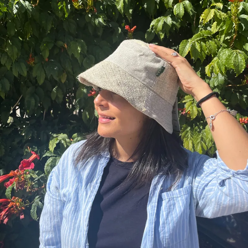Patched Hemp & Cotton Boho Festival Hat Naturale — foto 5