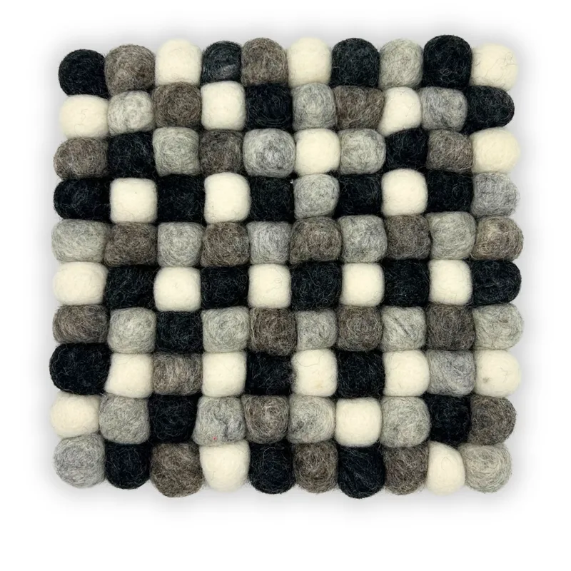 Felt Ball Square Placemat 20cm Multi Grey Colour