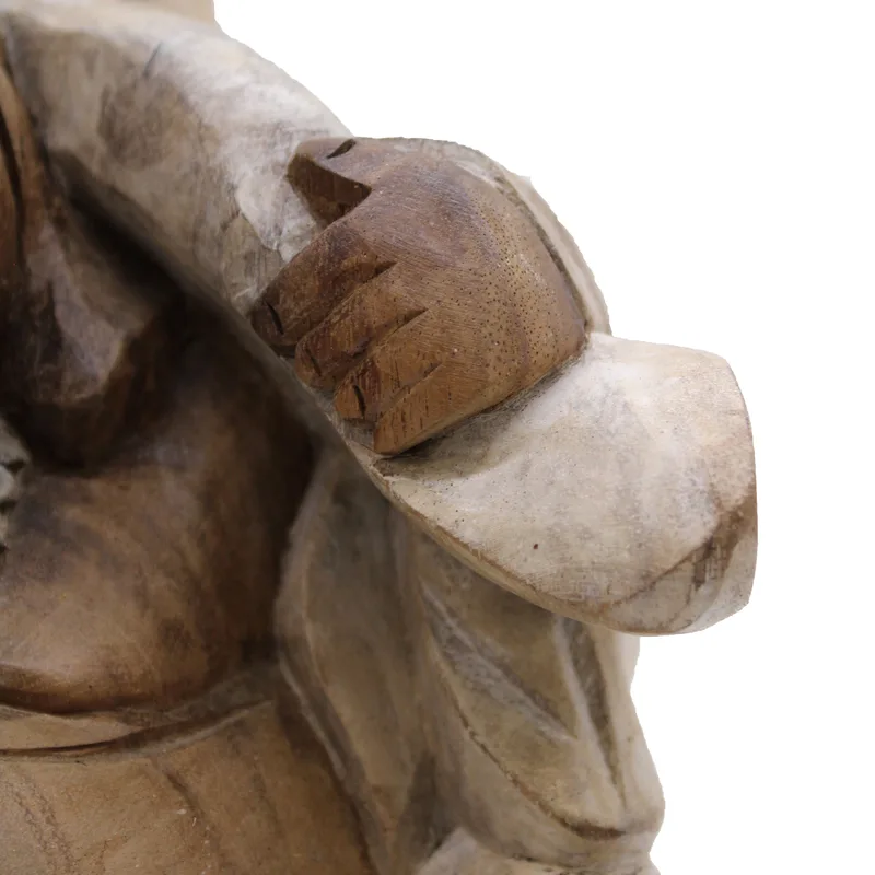 Hand Carved Buddha Statue 30cm Bring Legno Whitewash