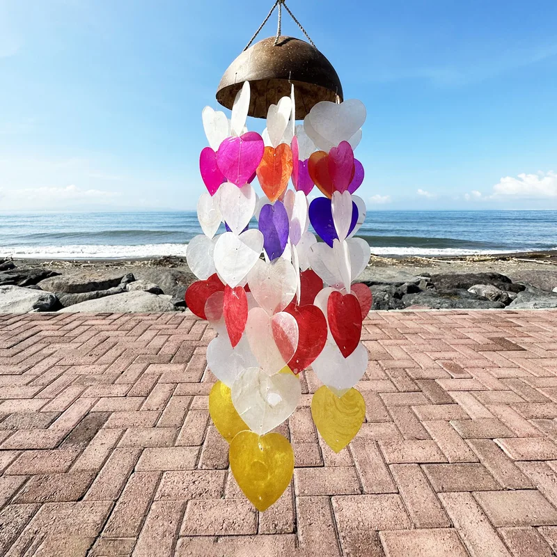 Coconut & Capiz Windchimes Big Hearts 40cm — foto 2