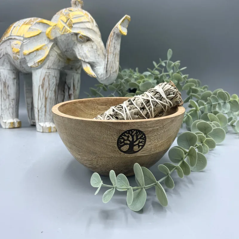 Wooden Smudge and Ritual Offerings Bowl Albero of Life 14x7cm — foto 1