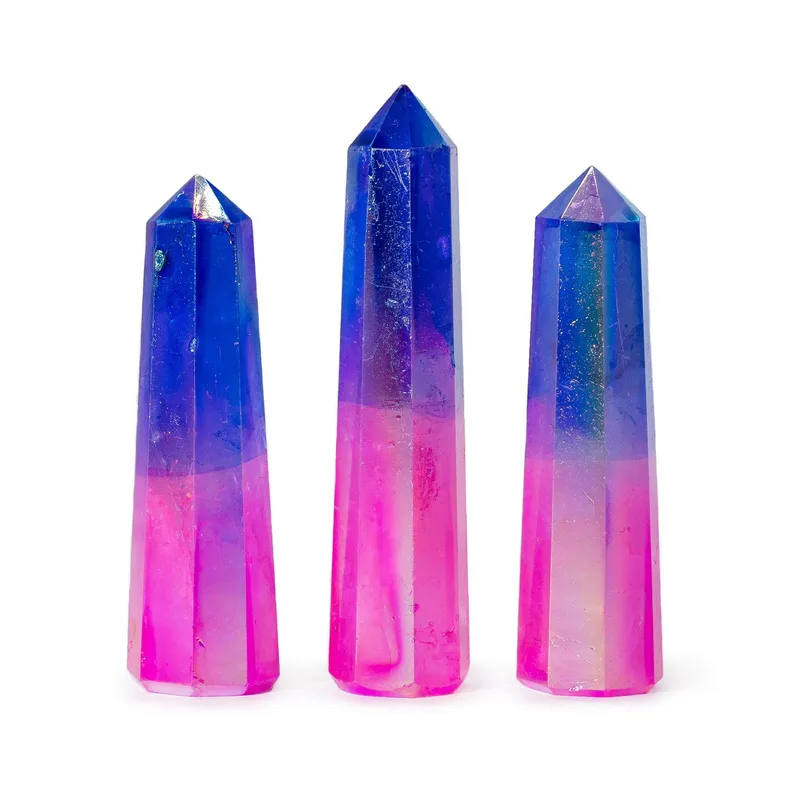 Gemstone Obelisk Point approx 9cm Aurura Crystal Quartz Pink & Blu