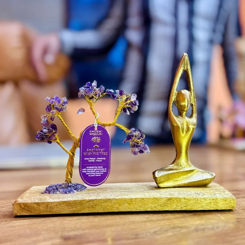 Gemstone Yoga Garden Sukhasana Pose Amethyst Tilted Albero 100 chipstones