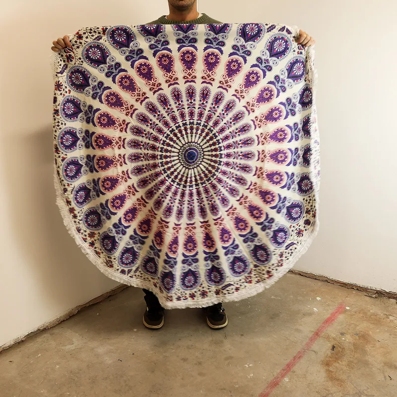 Small Mandala Roundie Cotton Art Peacock Purples — foto 1