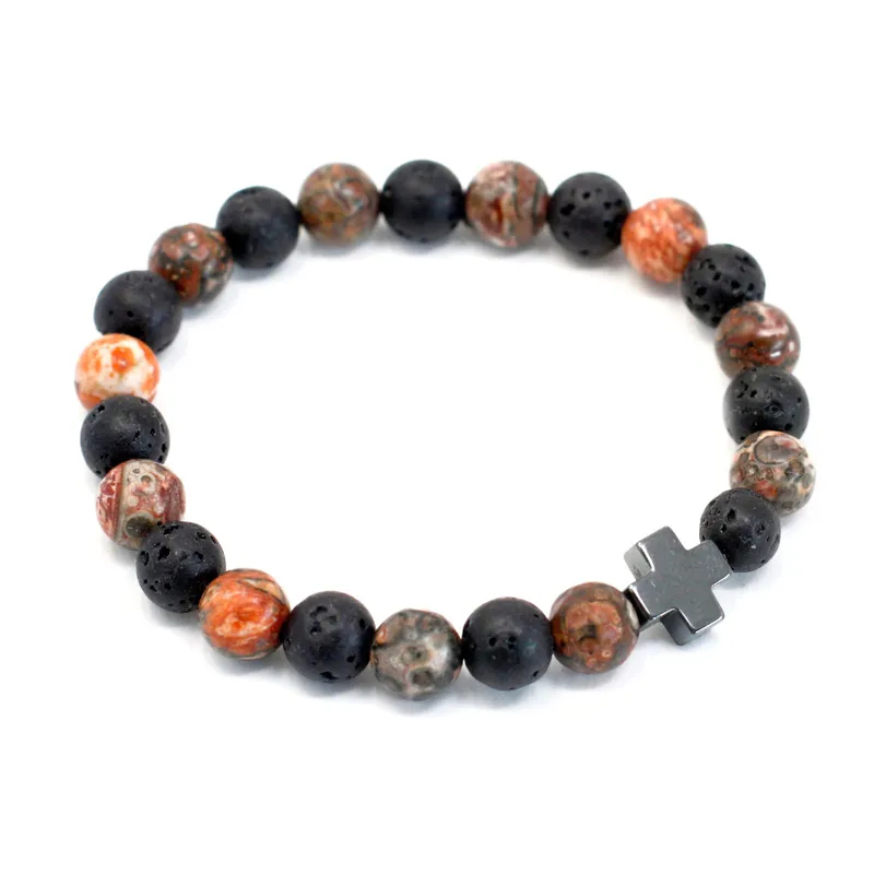 Set di 2 Braccialetti Amicizia con Pietre Preziosa – Eternità – Panna, Pelle e Pietra di Lava. — foto 1