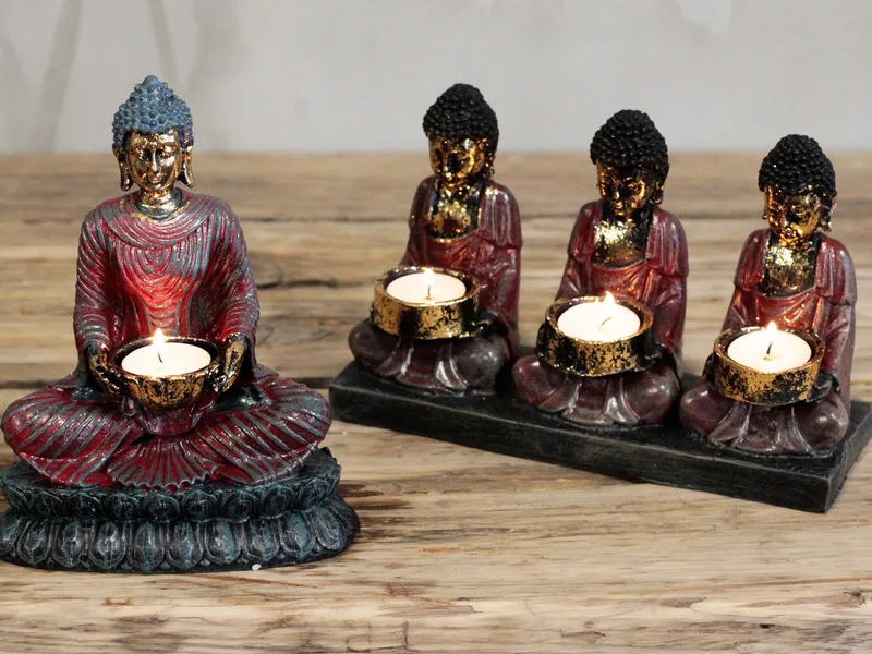 Antique Buddha Three Devotees Candela Porta — foto 1