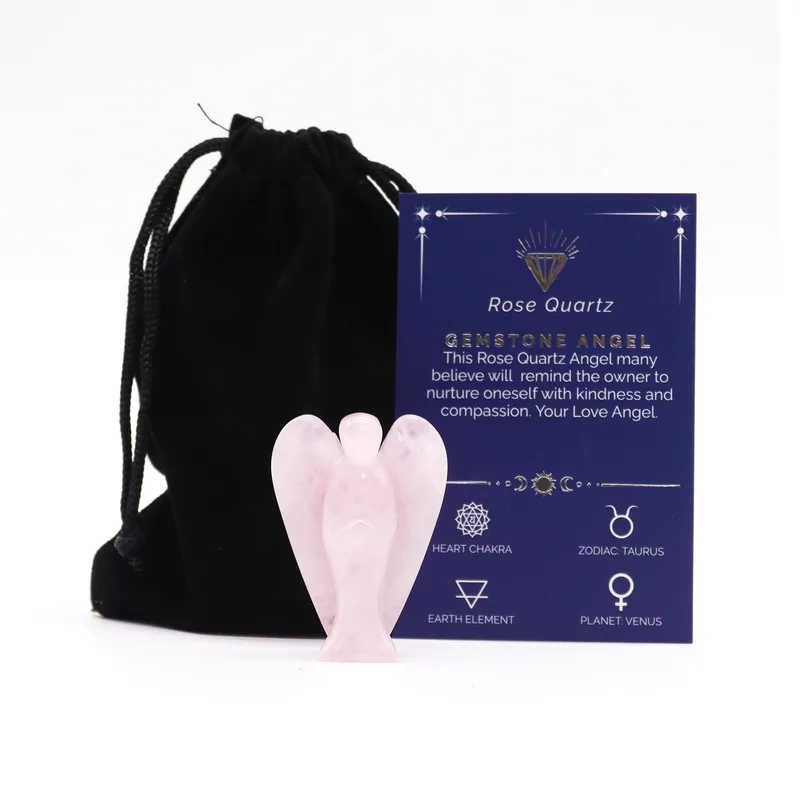 Hand Carved Gemstone Angel - Rosa Quartz