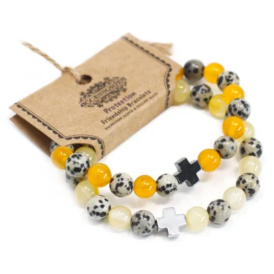 Set di 2 Braccialetti Amicizia con Pietre Preziose – Protezione – Giada Dalmata e Agata Gialla — foto 2