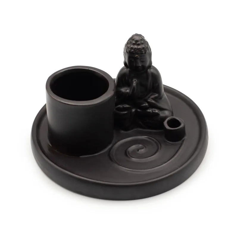Multi Purpose Buddha Incenso Plate Ceramic Matt Nero — foto 5