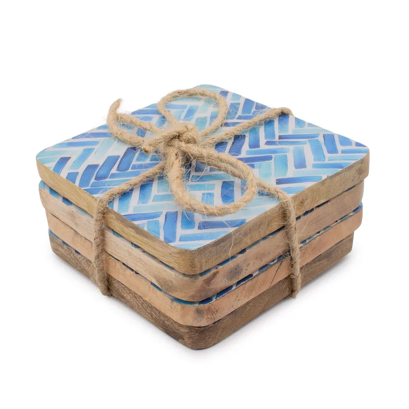 Set di 4 sottobicchieri quadrati - strisce blu
