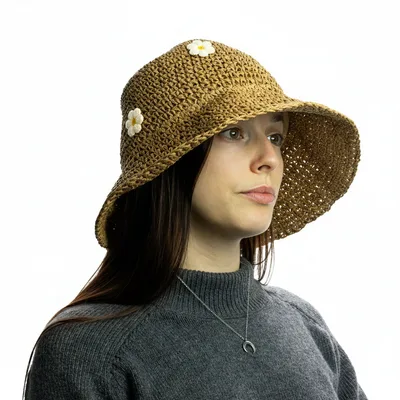 Nomad Sari Floppy Straw Sun Hat Coffee & Daiseys — foto 1