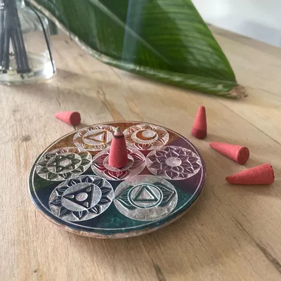Soapstone Disc Incenso Porta 10cm Seven Chakra — foto 2