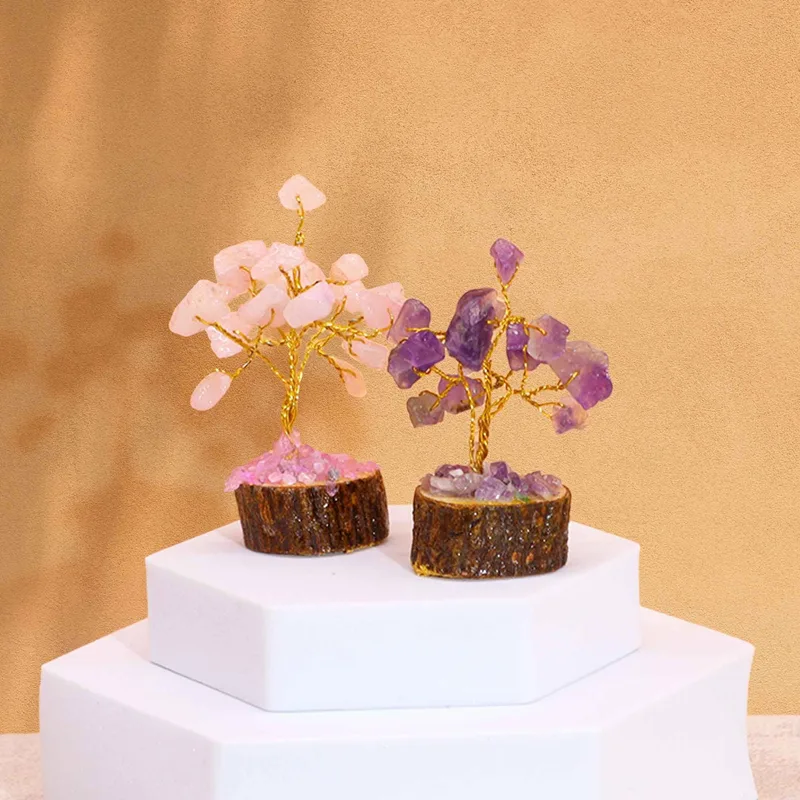 Scatola of 12 Mini Gemstone Trees On Legno Base Assorted Mix