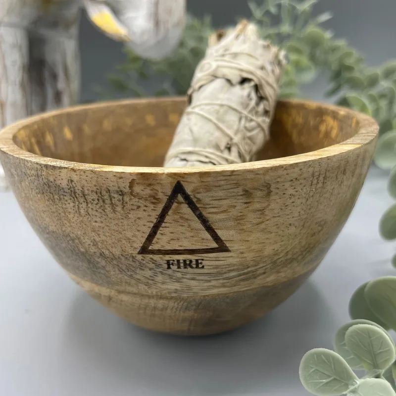 Ciotola per Smudi in Legno e Offerte Rituali – Quattro Elementi – 12x7cm — foto 3