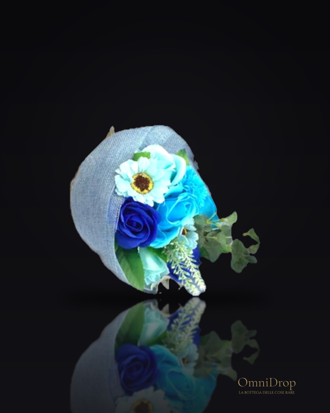 Sapone in piedi fiore fiore blu, abbraccio dolce doccia
