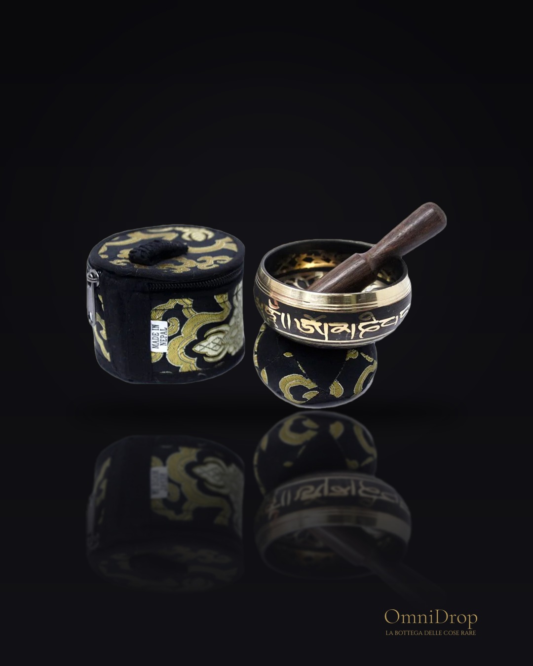 Set regalo mini campana tibetana nera, per avvolgere l’anima di serenità