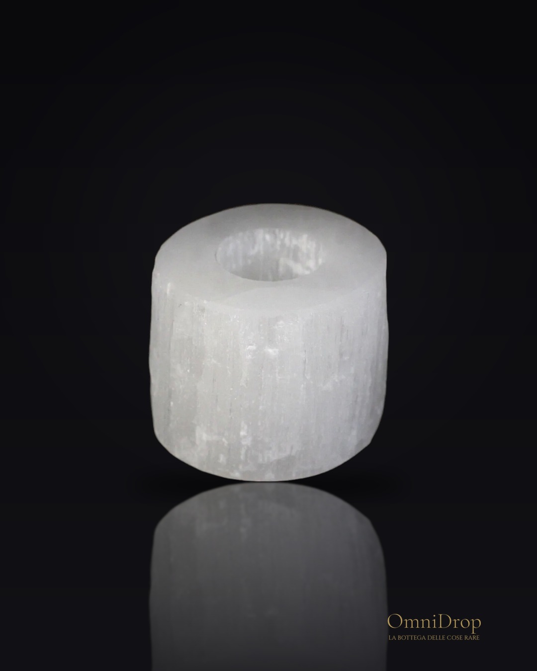 Candela cilindrica di selenite, luce per la sapienza vaktrum