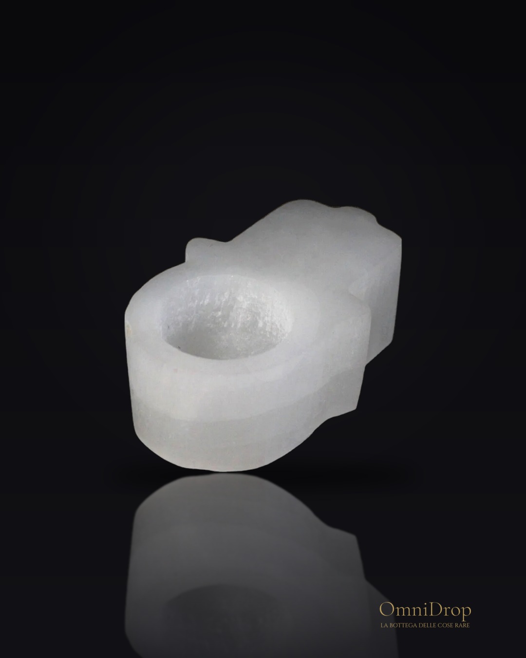 Candela porta Hamsa in selenite, protezione per chi viaggia
