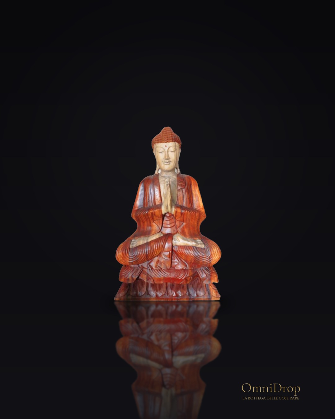 Statua di Buddha in legno di bambù intagliata a mano 80cm, per un angolo di serenità e accoglienza