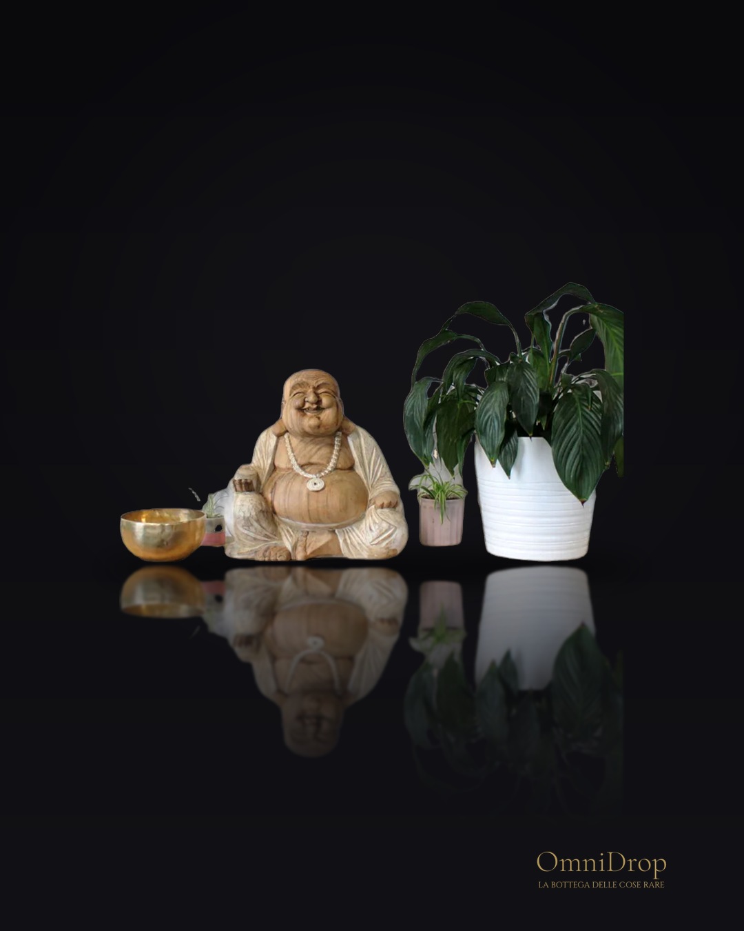 Statua di Buddha intagliata a mano in legno di bambù, effetto bianco 40cm, per un angolo di serenità