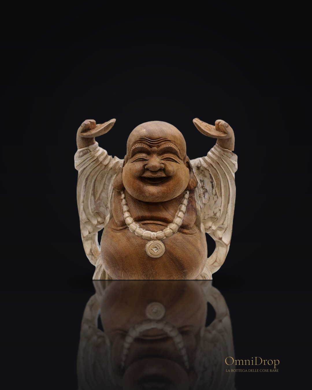 Statua di Buddha di legno bianco 40cm, per un'atmosfera di serenità, arreda con calma