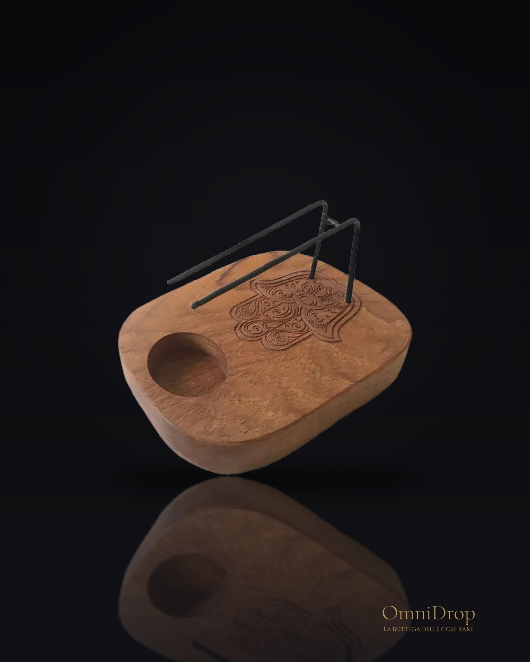 Diffusore di palo santo in legno di teak con simbolo Hamsa per un'atmosfera di pace, per un angolo di serenità