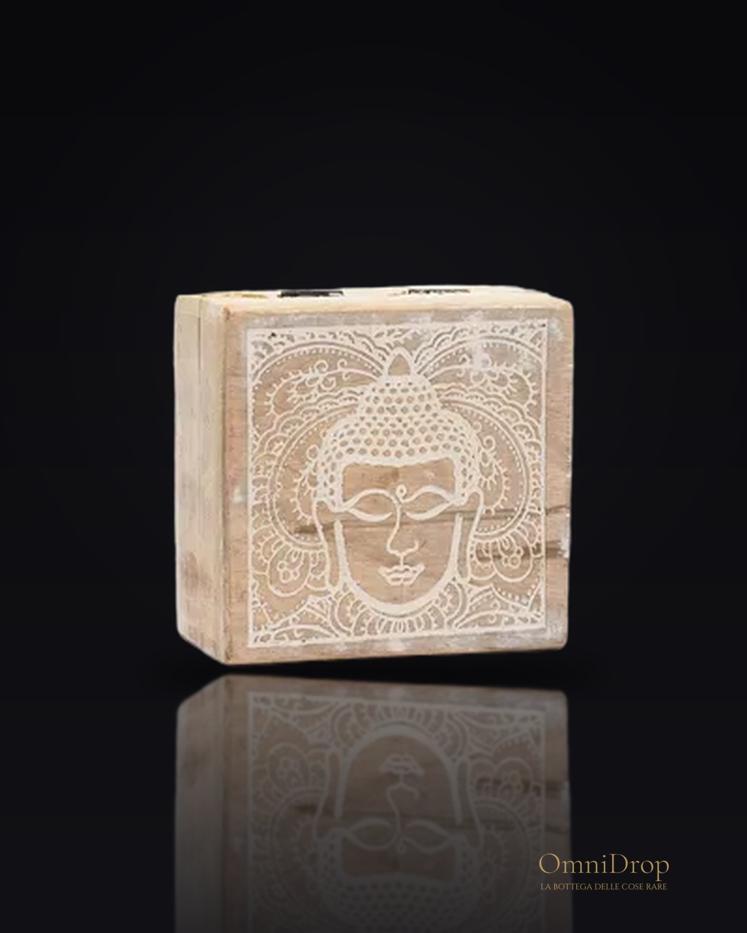 Scatola quadrata con volto di Buddha in ceramica bianca per un angolo sereno