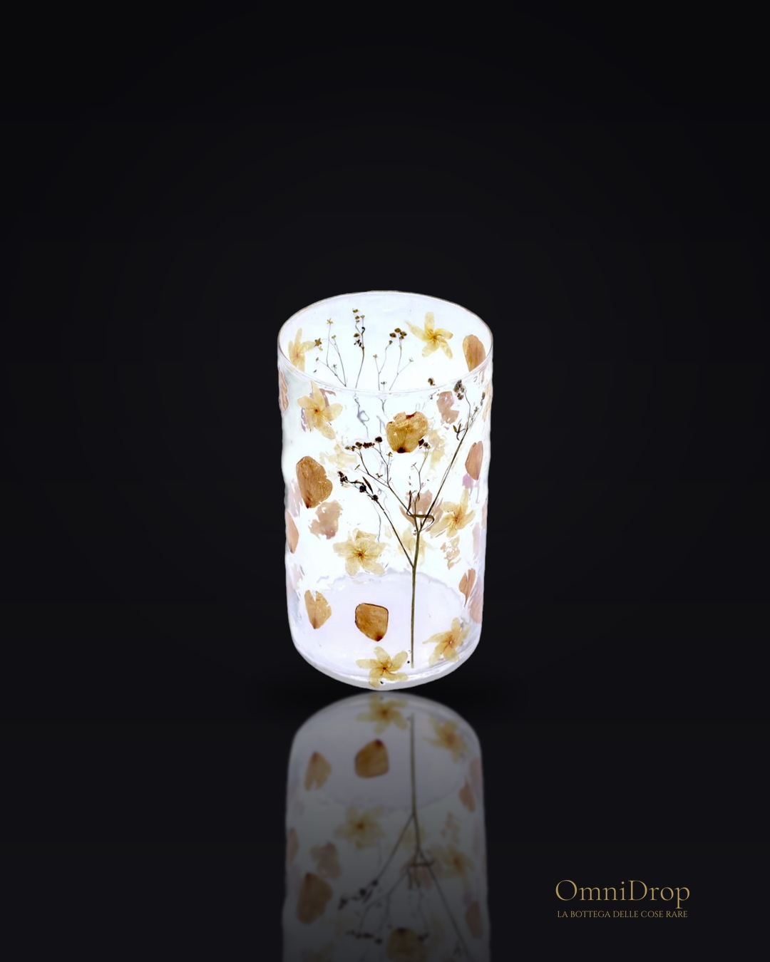 Vaso alto in vetro per candela e rosa naturale, per un tocco di eleganza nella tua stanza