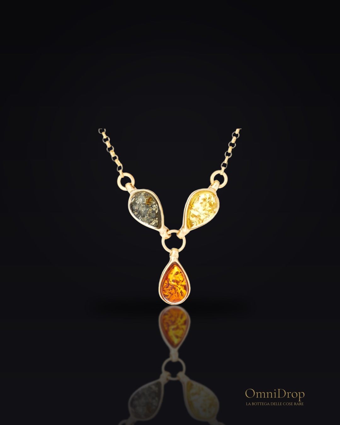 Collana in argento dorato 925 con ambra multicolore, 42 cm, per celebrare la tua luce