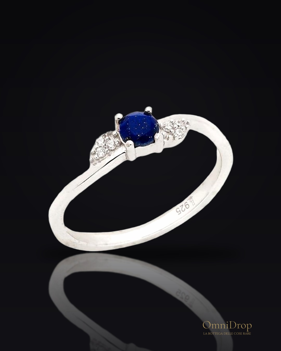 Anello di lapislazzuli blu naturale in argento 925 rodiato, per custodire la tua luce