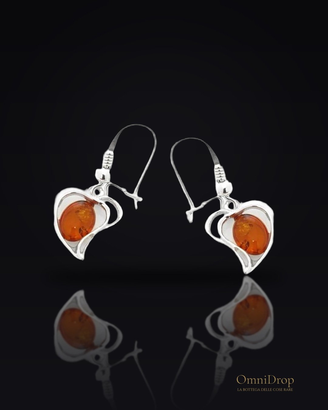 Orecchini cuore ambra cognac, amore duraturo