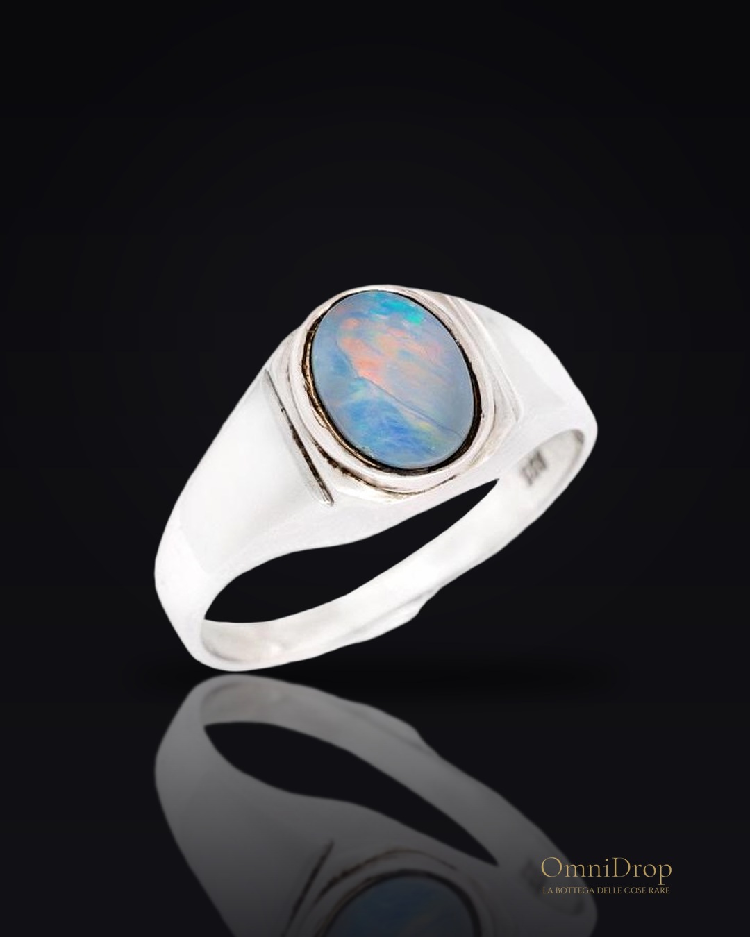 Anello sigillo opale bianco australiano ovale, per portare l'integrità
