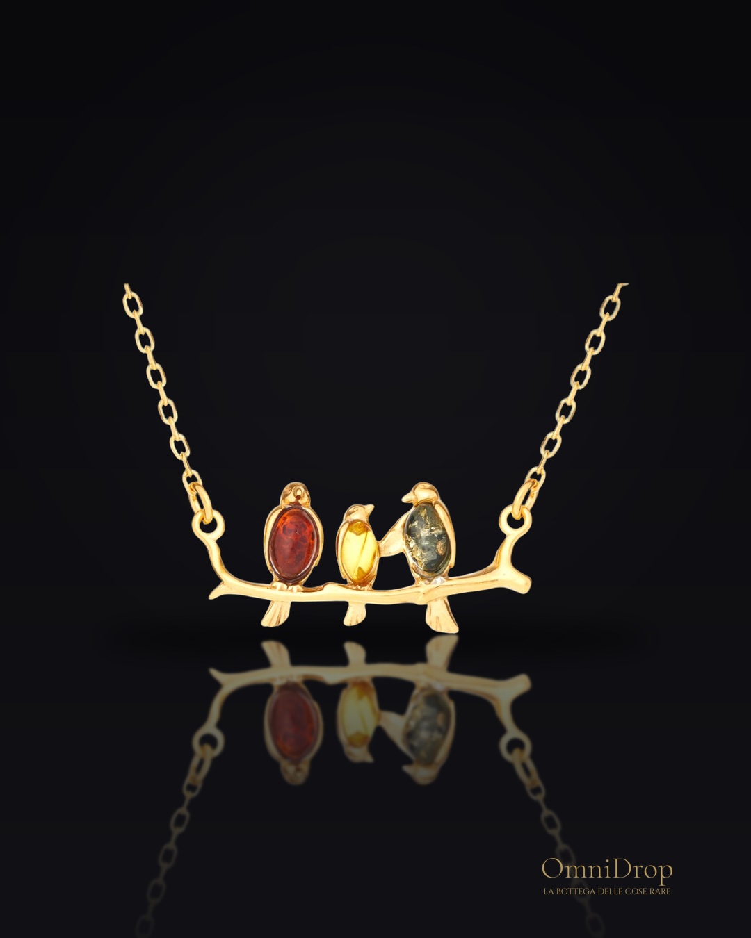 Collana uccello ambra multicolore, per trascinar via i dubbi