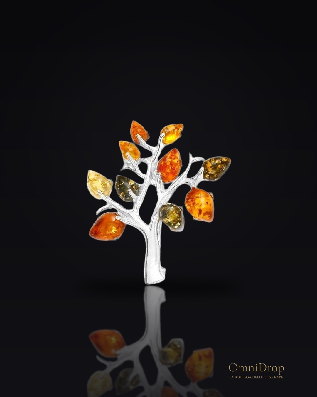 Spilla albero della vita ambra multicolore, per racchiudere l'eterno