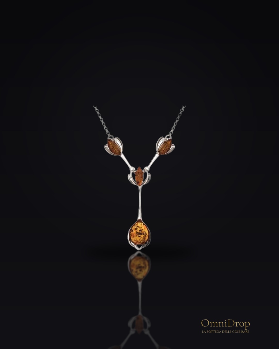 Collana in argento 925 con ambra cognac - per illuminare il tuo percorso
