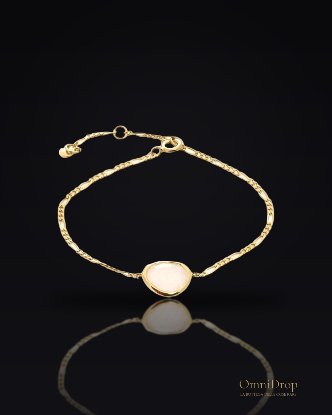 Bracciale in argento 925 dorato con quarzo rosa naturale, per accendere dolcezza nel cuore