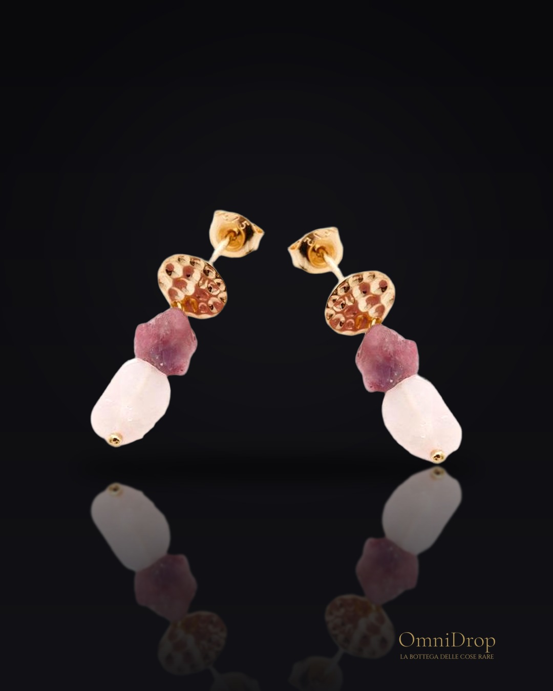Orecchini quarzo rosa e tormalina, per portare dolcezza