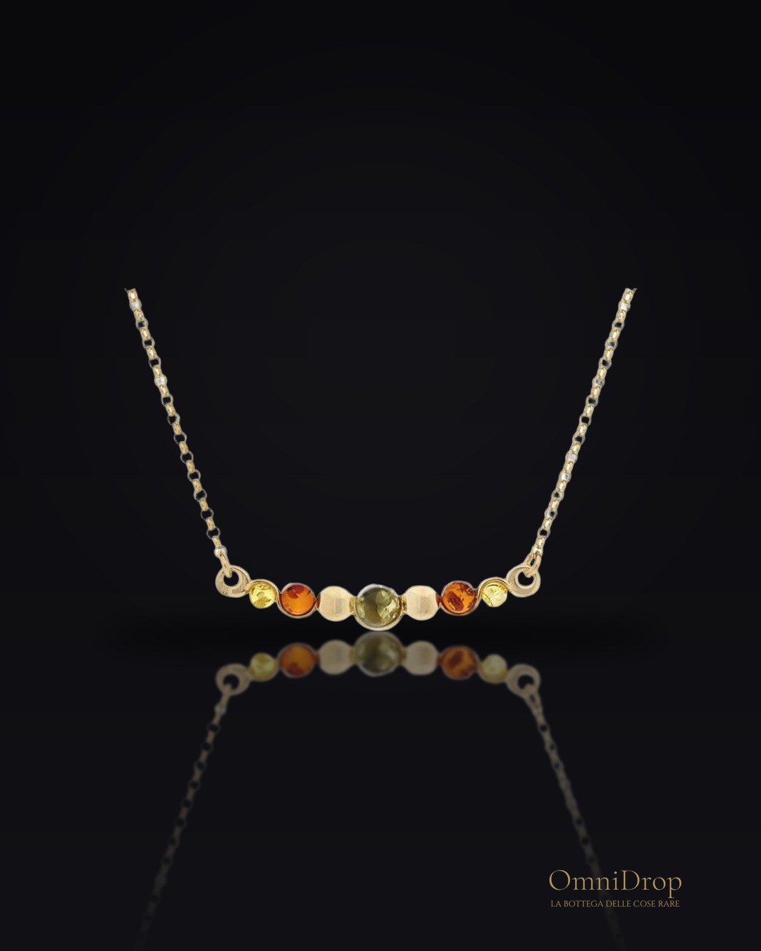 Collana in argento dorato 925 con ambra multicolore, 42 + 4 cm, per celebrare la tua unicità
