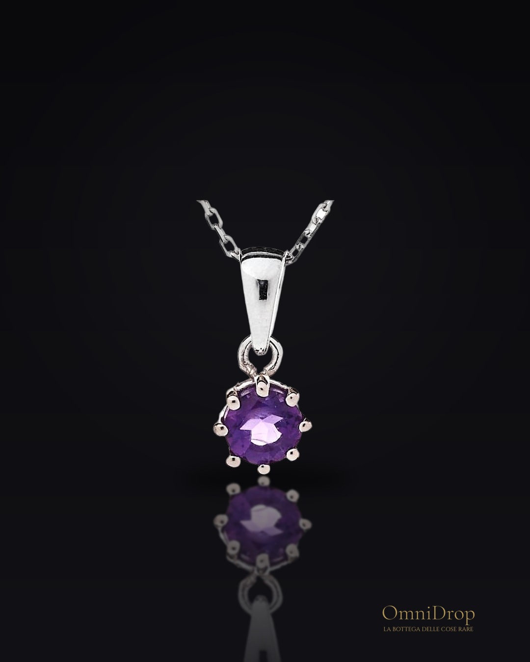 Ciondolo in argento rodiato con ametista viola - Serenità interiore custodita